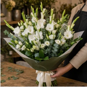 Buchet gladiole premium alb si verde - poza 2