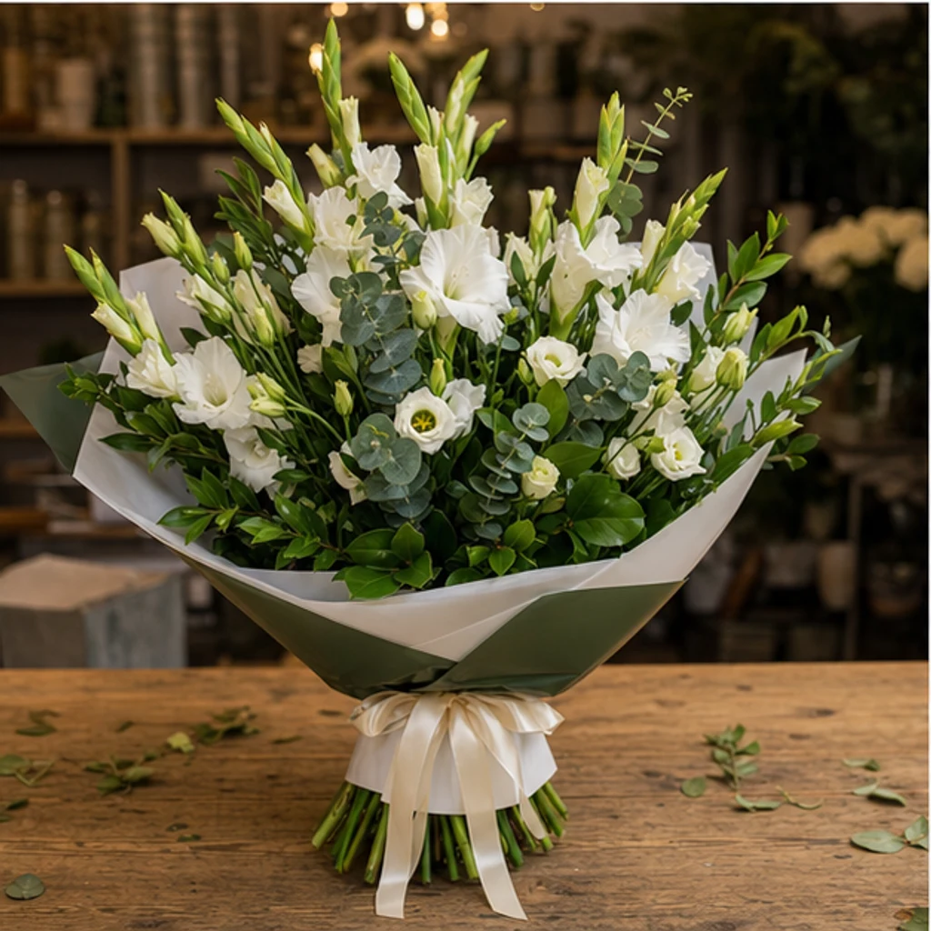Buchet gladiole premium alb si verde - poza 3