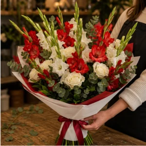 Buchet gladiole premium rosu alb - poza 2