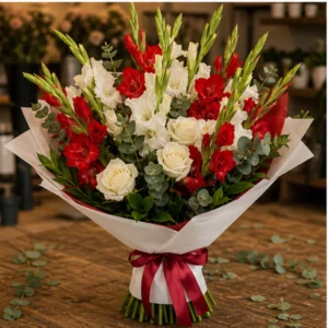 Buchet gladiole premium rosu alb - poza 3