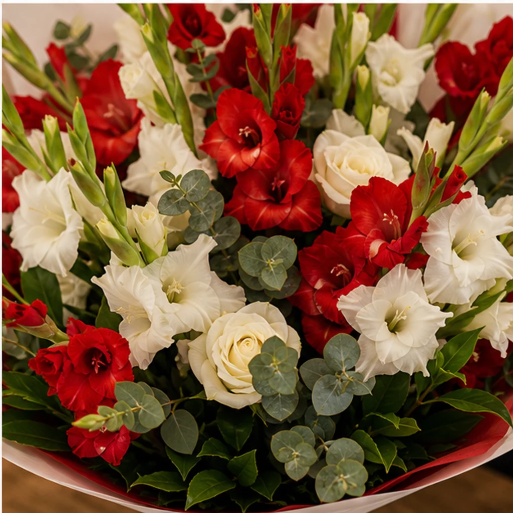 Buchet gladiole premium rosu alb - poza 4
