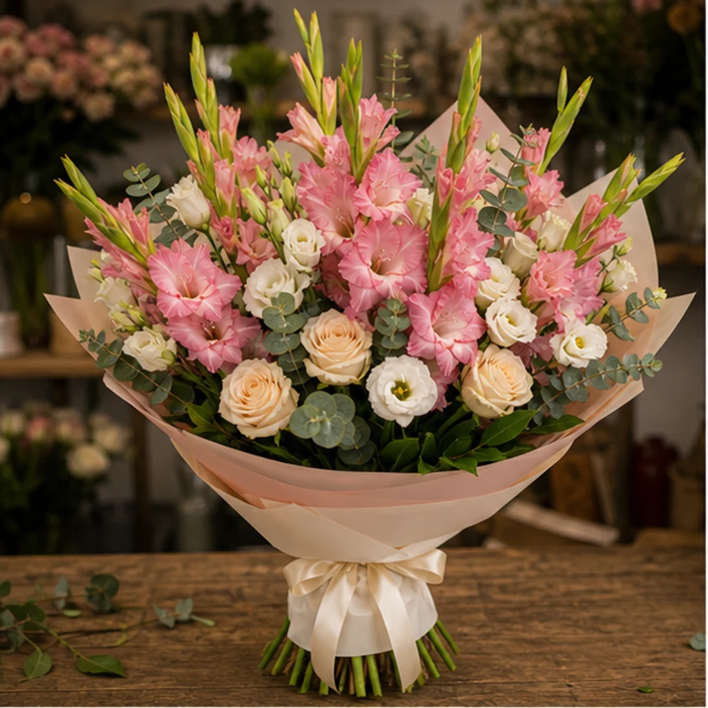 Buchet gladiole premium roz si crem - poza 1