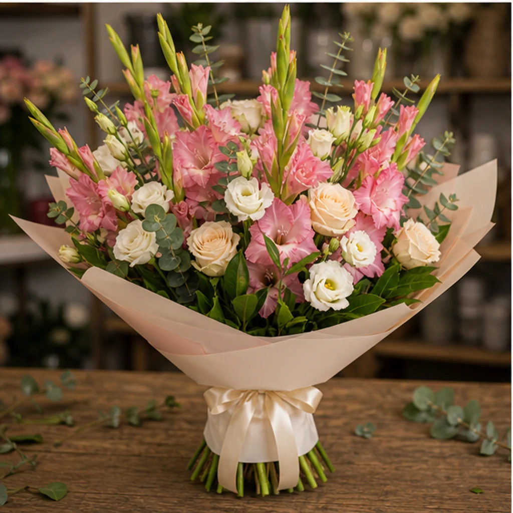 Buchet gladiole premium roz si crem - poza 3