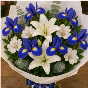 Buchet irisi albastri si crini albi - poza 4