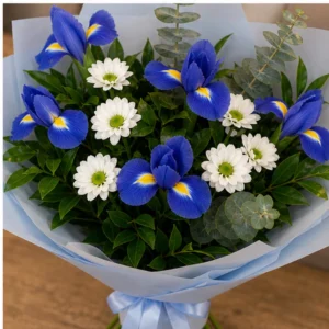 Buchet irisi albastri si santini alb - poza 4