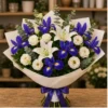 Buchet irisi mov royal cu crini si lisianthus - poza 1
