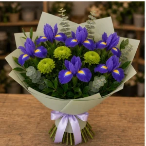 Buchet irisi mov si santini verde - poza 3