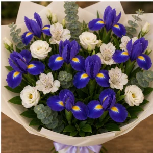 Buchet irisi violet si flori albe elegante - poza 4