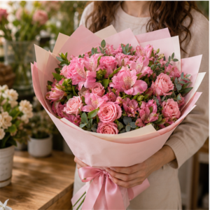 Buchet la Domiciliu Roz de Weekend cu Miniroze și Alstroemeria - imagine 3