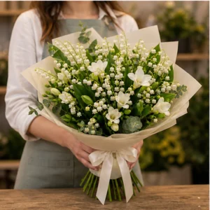 Buchet Lacramioare albe si frezii parfumate - poza 3