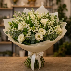 Buchet Lacramioare cu lisianthus crem - poza 1