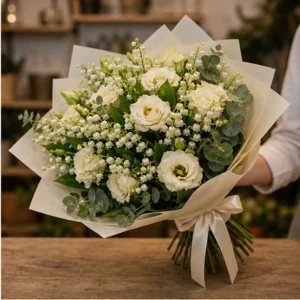 Buchet Lacramioare cu lisianthus crem - poza 2