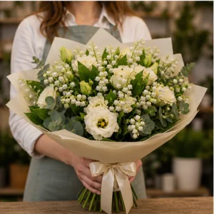 Buchet Lacramioare cu lisianthus crem - poza 3
