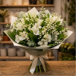 Buchet Lacramioare delicate si alstroemeria alba - poza 1