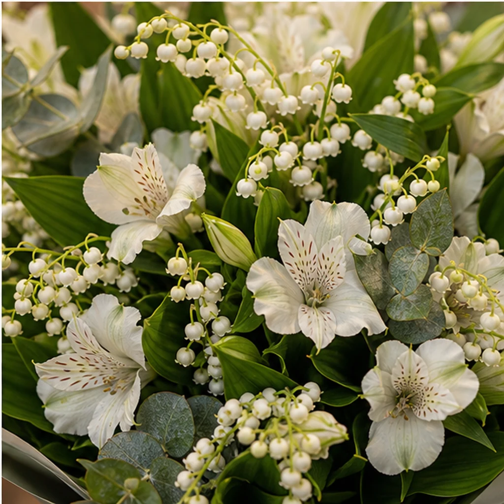 Buchet Lacramioare delicate si alstroemeria alba - poza 4