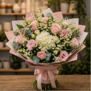 Buchet Lacramioare deluxe alb si roz pudrat - poza 1