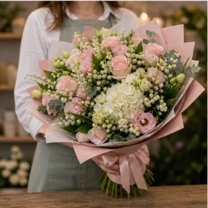 Buchet Lacramioare deluxe alb si roz pudrat - poza 3