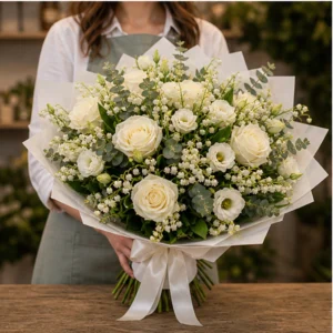 Buchet Lacramioare grand cu trandafiri albi - poza 3