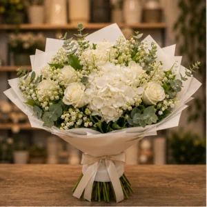 Buchet Lacramioare premium cu hortensie si trandafiri - poza 1