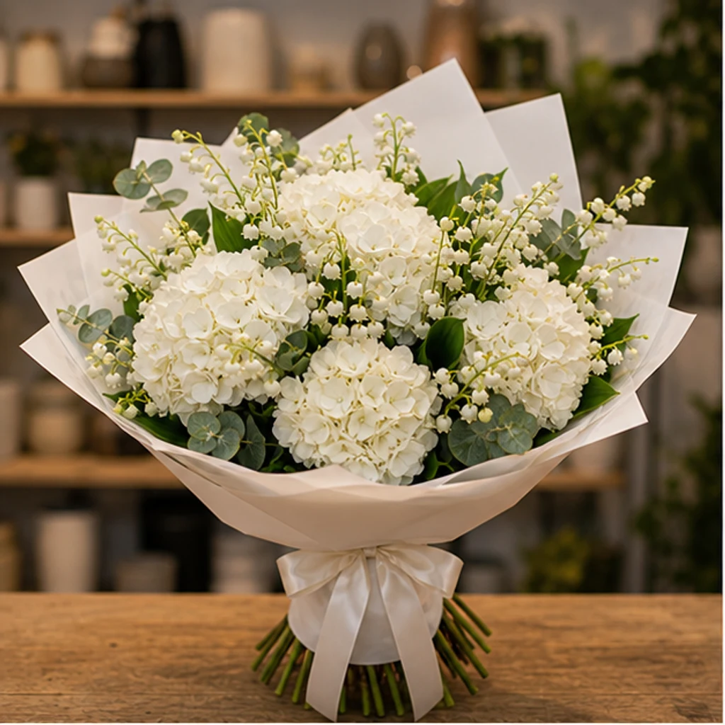 Buchet Lacramioare si hortensie alba - poza 1
