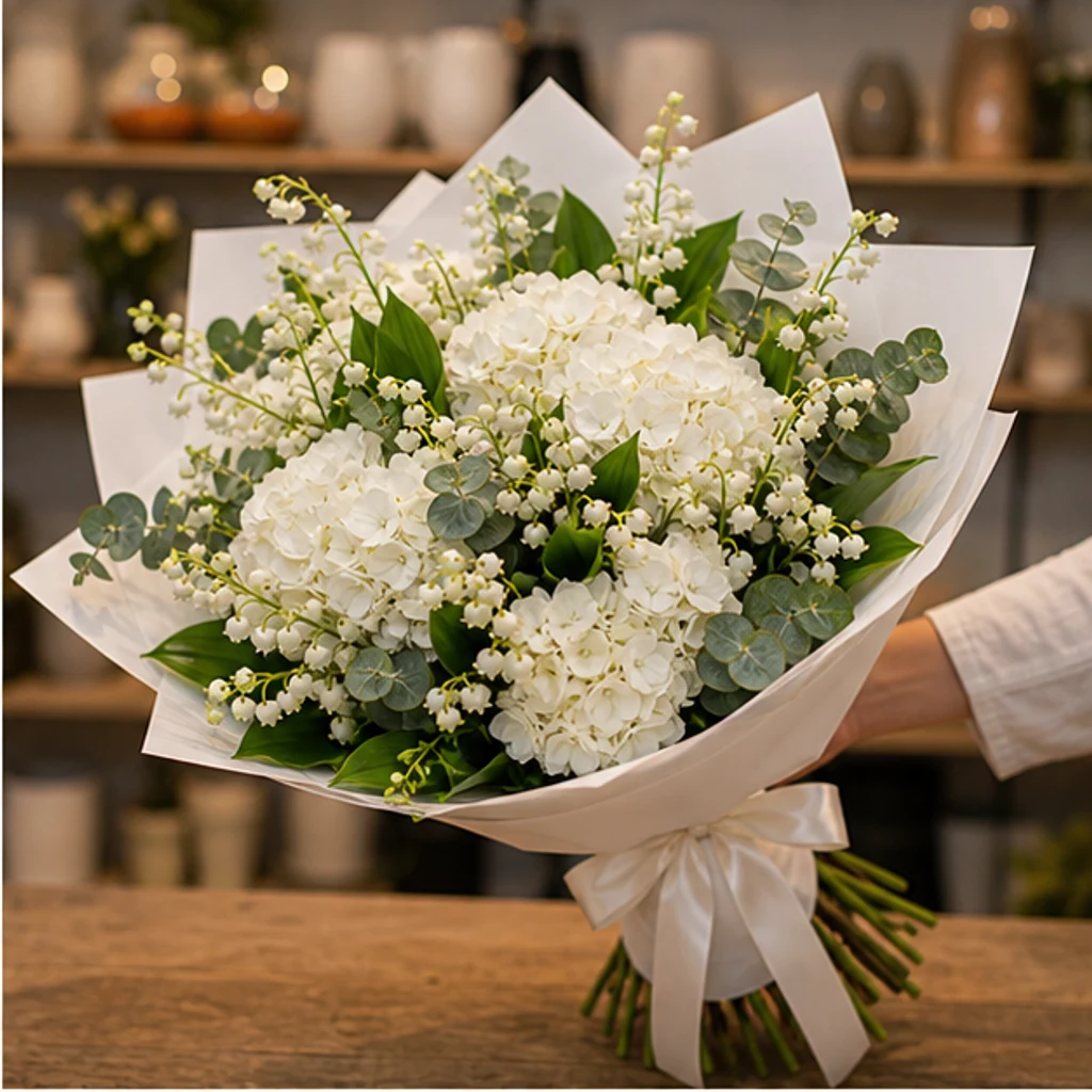 Buchet Lacramioare si hortensie alba - poza 2
