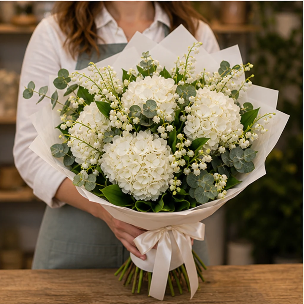 Buchet Lacramioare si hortensie alba - poza 3