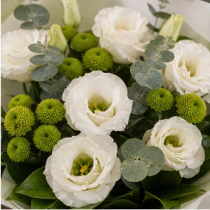 Buchet Lisianthus alb cu santini verde - poza 2