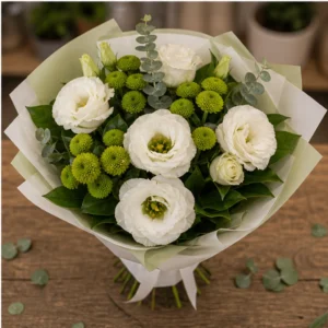 Buchet Lisianthus alb cu santini verde - poza 4