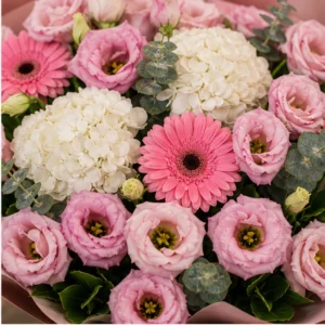 Buchet Lisianthus de lux roz cu gerbera si hortensie - poza 2