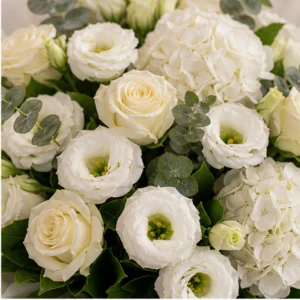 Buchet Lisianthus premium alb cu hortensie - poza 2