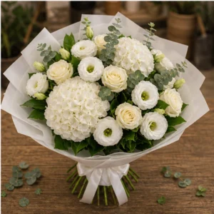 Buchet Lisianthus premium alb cu hortensie - poza 4