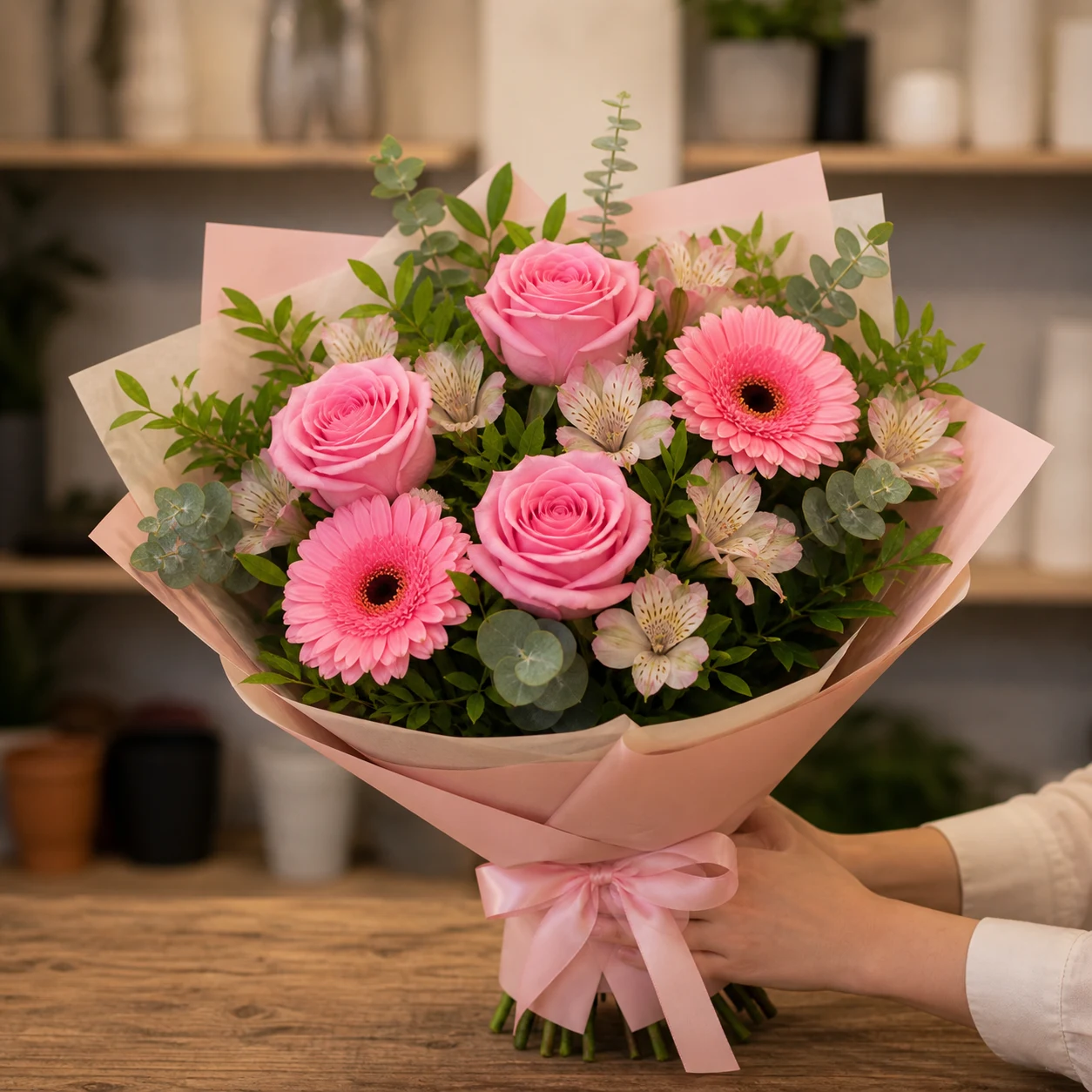 Buchet majorat 18 ani cu gerbera si trandafiri - poza 2
