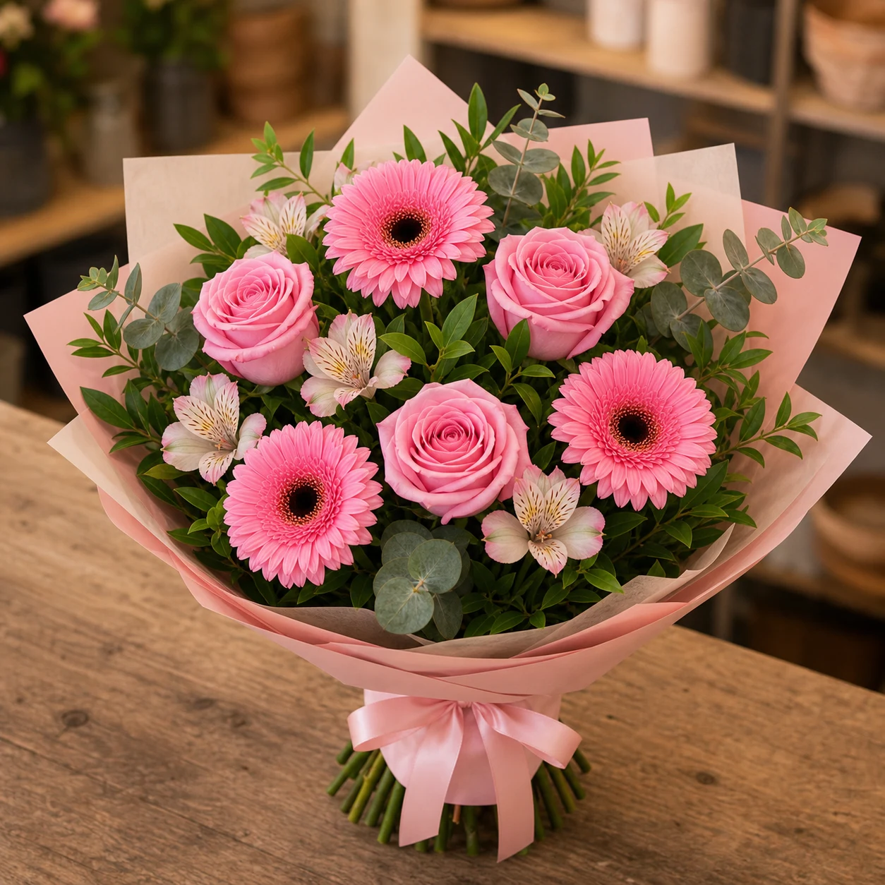 Buchet majorat 18 ani cu gerbera si trandafiri - poza 3