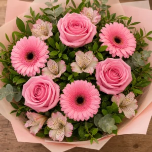 Buchet majorat 18 ani cu gerbera si trandafiri - poza 4