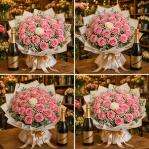 Buchet majorat 18 ani cu prosecco si trandafiri - poza 4