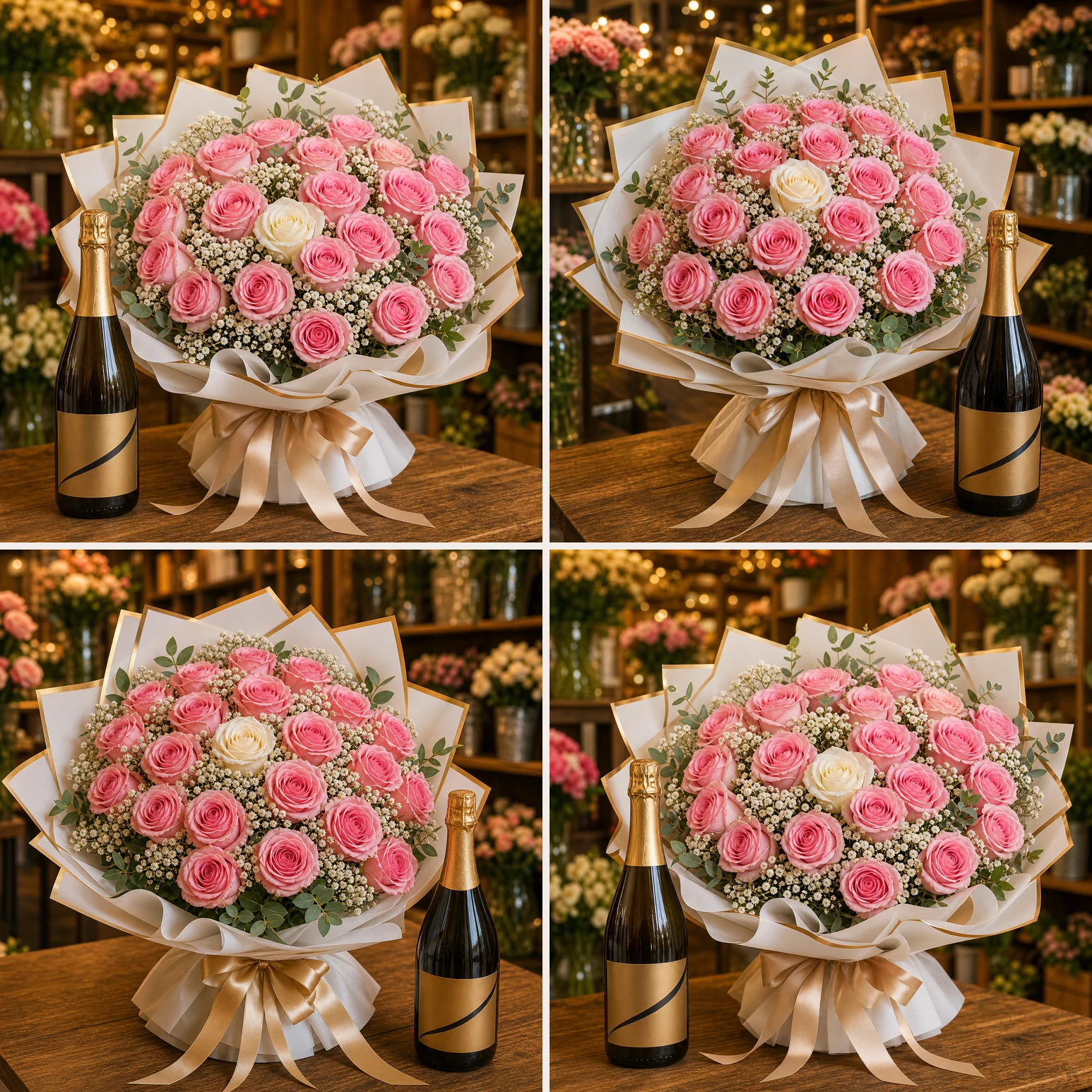 Buchet majorat 18 ani cu prosecco si trandafiri - poza 4