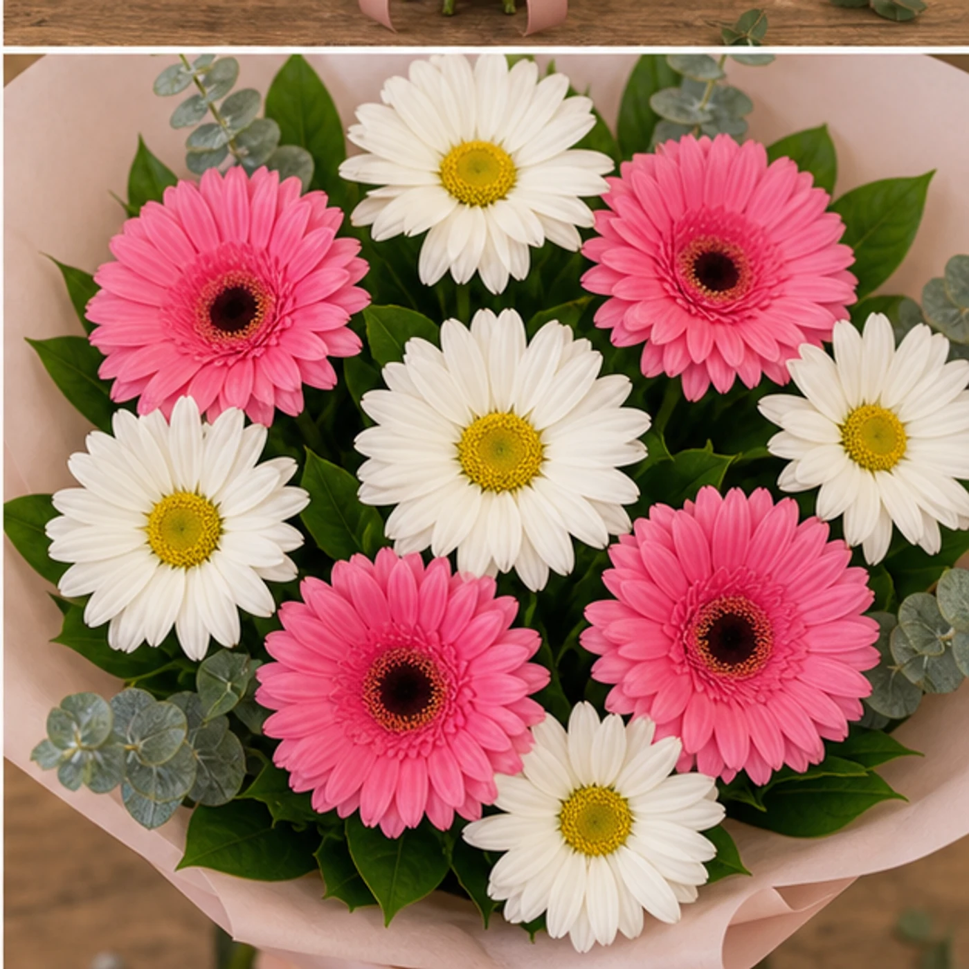 Buchet margarete albe si gerbera roz - poza 4