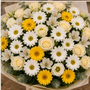 Buchet margarete deluxe cu trandafiri si alstroemeria - poza 4