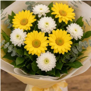 Buchet margarete galbene si santini alb - poza 4