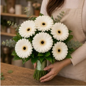 Buchet mireasa alb salvie cu 7 gerbera - poza 2