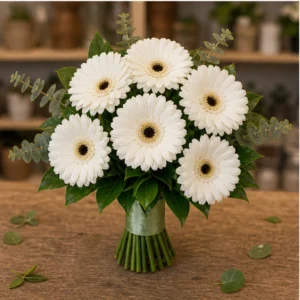 Buchet mireasa alb salvie cu 7 gerbera - poza 3