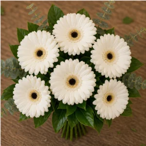 Buchet mireasa alb salvie cu 7 gerbera - poza 4