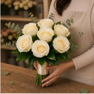 Buchet mireasa champagne cu 9 trandafiri crem - poza 2