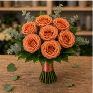 Buchet mireasa premium terracotta cu 7 trandafiri - poza 3