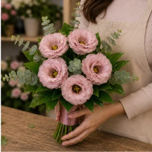 Buchet mireasa roz prafuit cu 7 lisianthus - poza 2