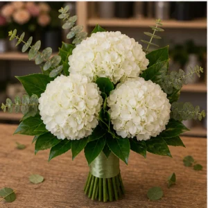Buchet mireasa spectaculos alb verde cu 3 hortensii - poza 3