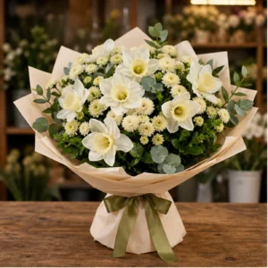 Buchet Narcise albe cu santini crem - poza 1
