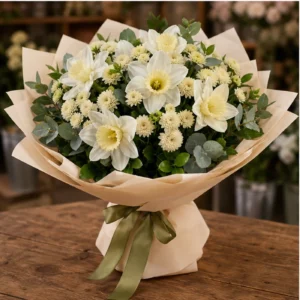 Buchet Narcise albe cu santini crem - poza 3