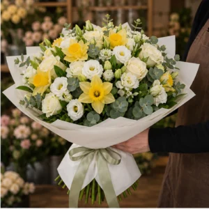 Buchet Narcise grandios cu lisianthus alb - poza 2