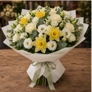Buchet Narcise grandios cu lisianthus alb - poza 3
